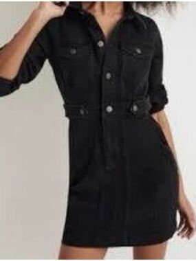 Madewell Black Denim Button-Front Shirt Dress